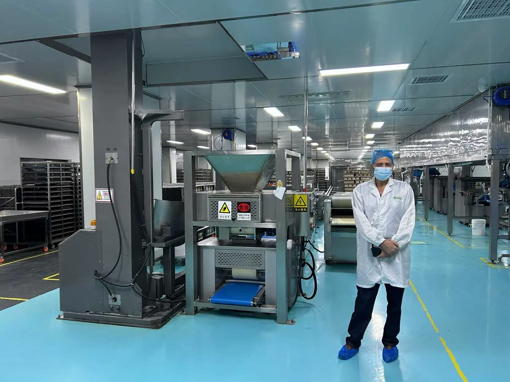 Food processing line during a factory visit